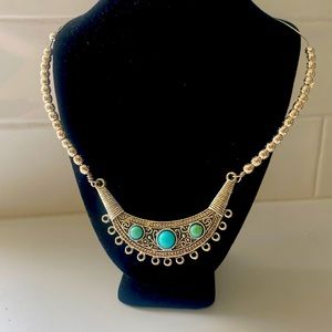 Egyptian silver filled turquoise stone moon shaped hand crafted collar necklace